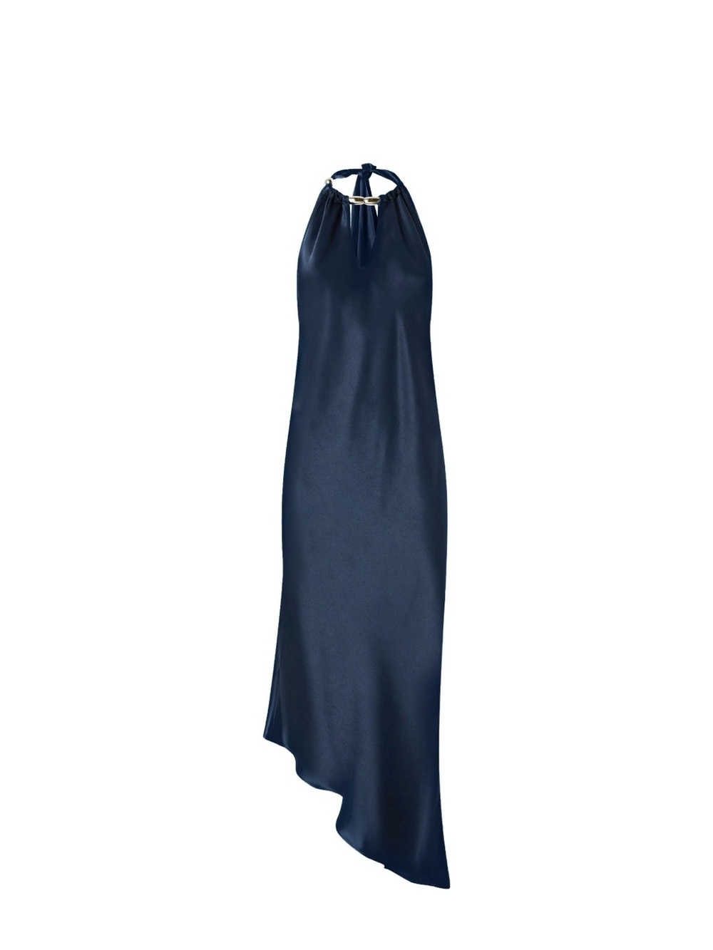 Pinko Navy Halter Backless Satin Maxi Dress